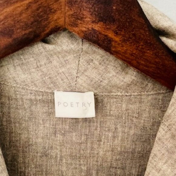 Poetry Embroidered Linen Lagenlook Maxi Dress Caftan Shawl Collar Size 12 - Picture 4 of 11